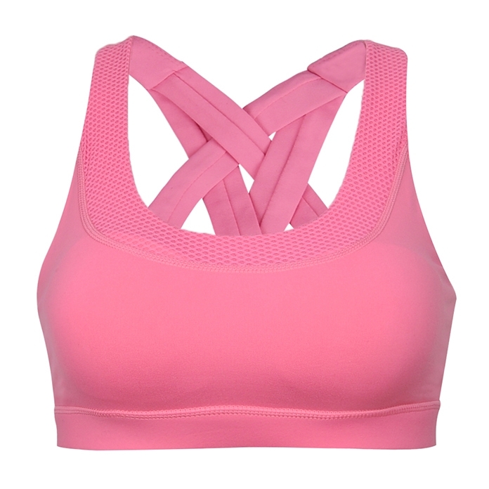 Pink Cross Back Sports Bra with Mesh Trim